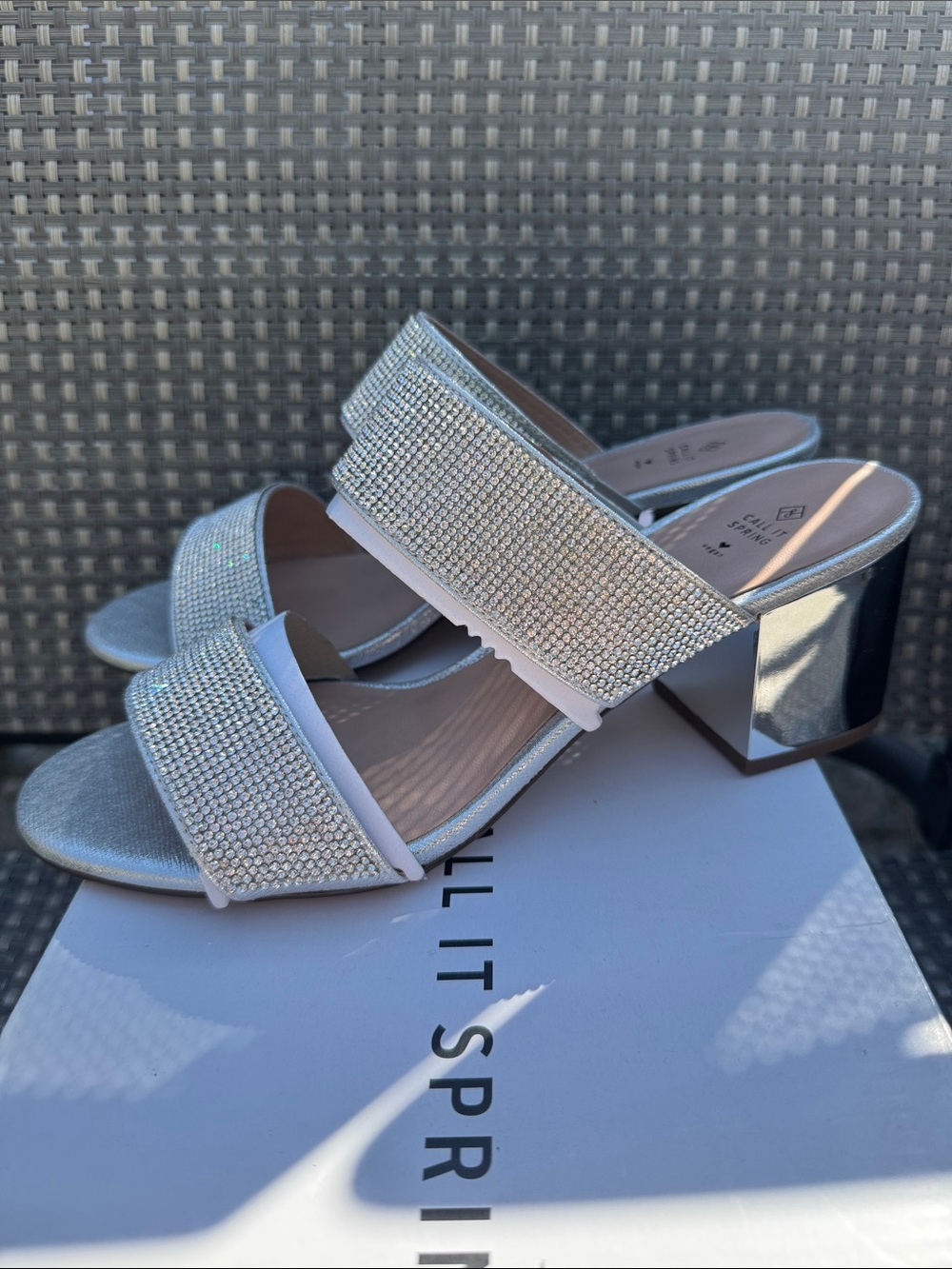 Call It Spring Verroo Silver Crystal-Embellished Slide Sandals